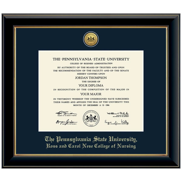 #107 Ross and Carol Nese College of Nursing diploma frame Gold Medallion (Black)